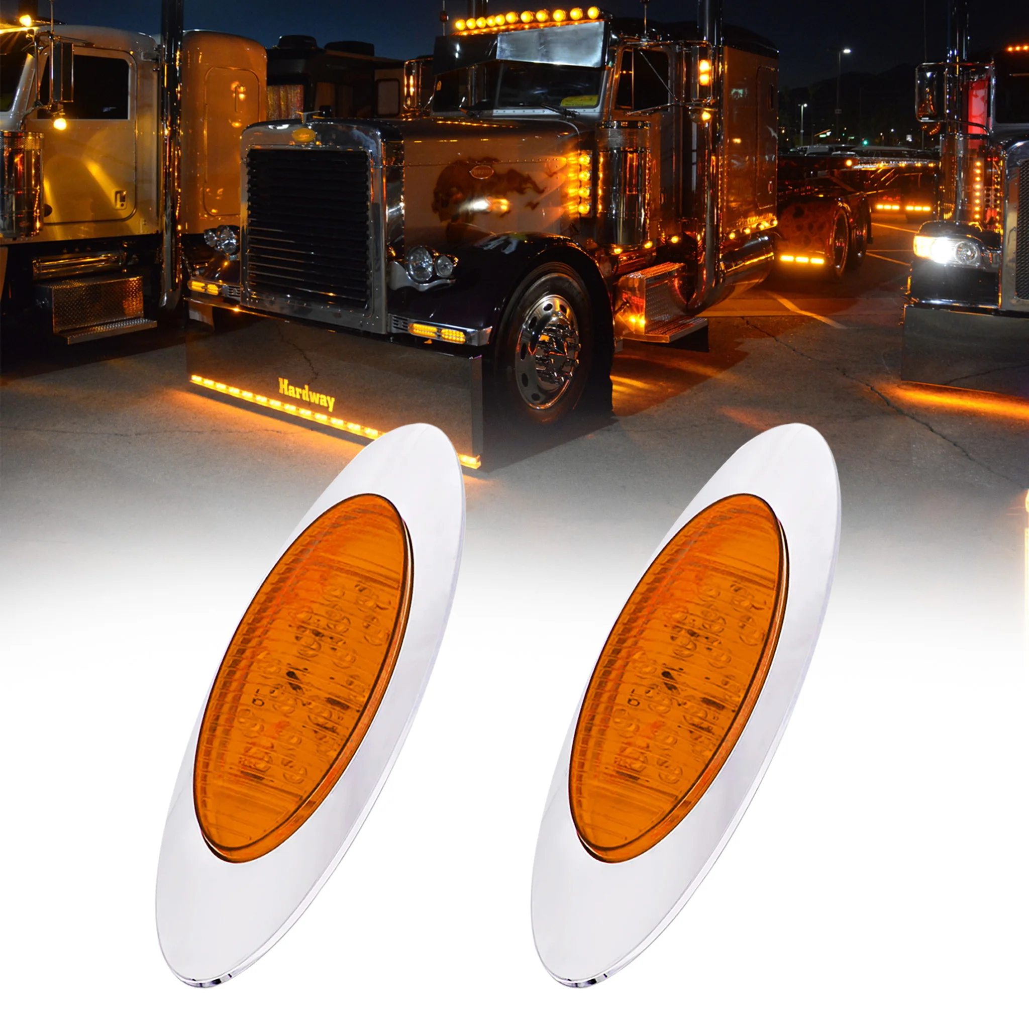 2 Pcs Amber Semi Truck Trailer Light 12V Peterbilt Freightliner Kenworth LED Side Marker Lights w/Chrome Base Waterproof | Автомобили и