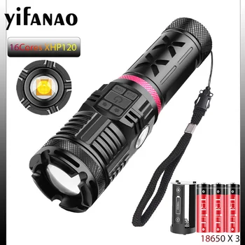 

16-core XHP120 Led Flashlight with COB USB Recharge Zoom Torch Outdoor Tactical Flash Light Powerful Lantern use 3x18650 Battery