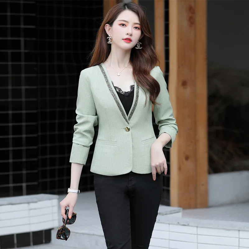 

Brand 2019 Autumn Elegant Korean-style WOMEN'S Wear Long Sleeve V-neck Slim Small Suit Manufacturers Direct Selling YB013
