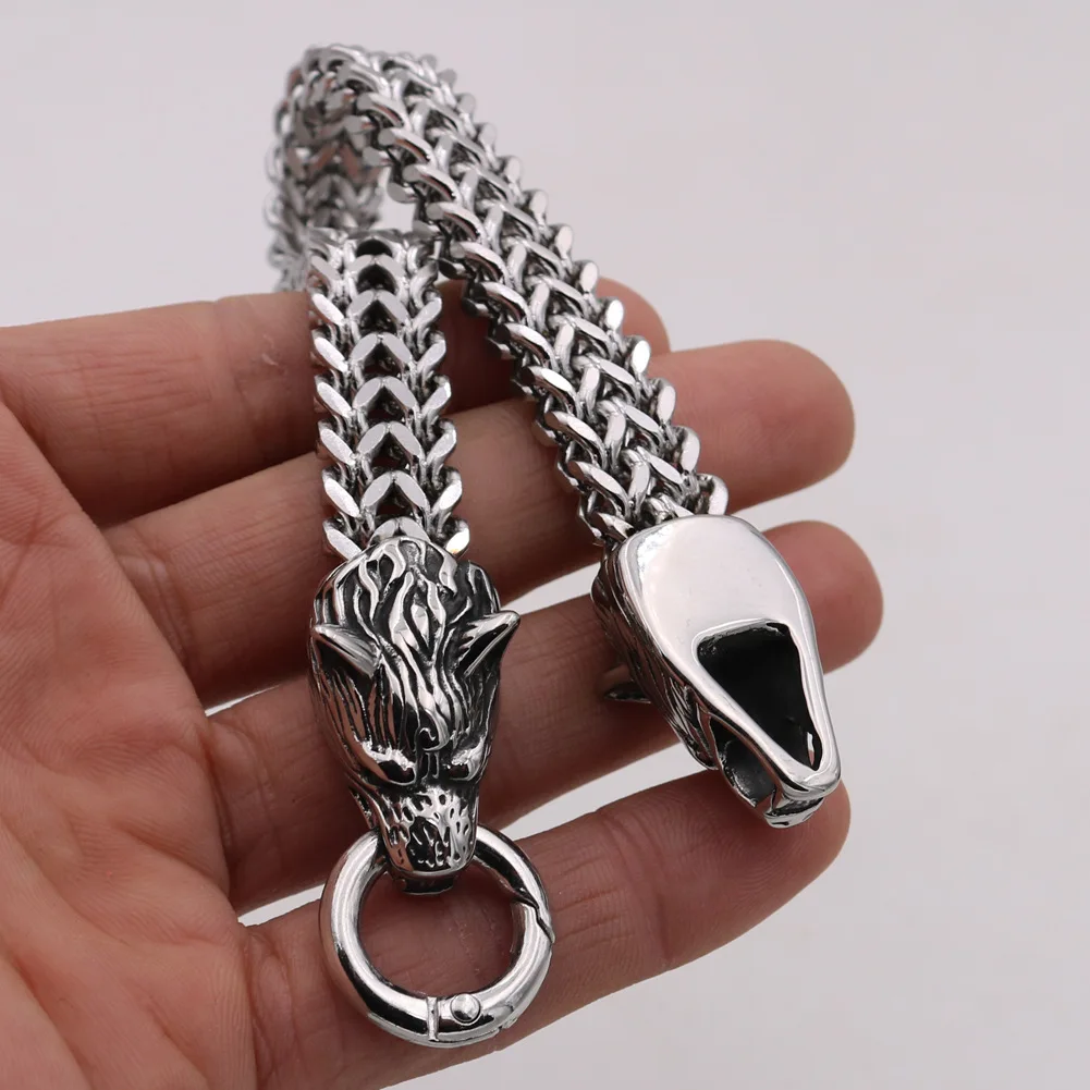 Viking Wolf Charm Bracelet Men's Stainless Steel Mesh Chain Wolf Punk Rock Bracelets Biker Jewelr 6