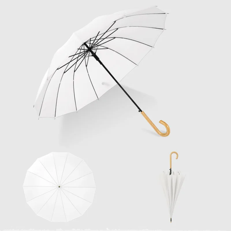 Полуавтоматический большой зонт деревянный ветрозащитный 16K японский с длинной ручкой ветрозащитный зонтик дождь женский мужской зонт для 2-3 человек - Цвет: Beige bent wood