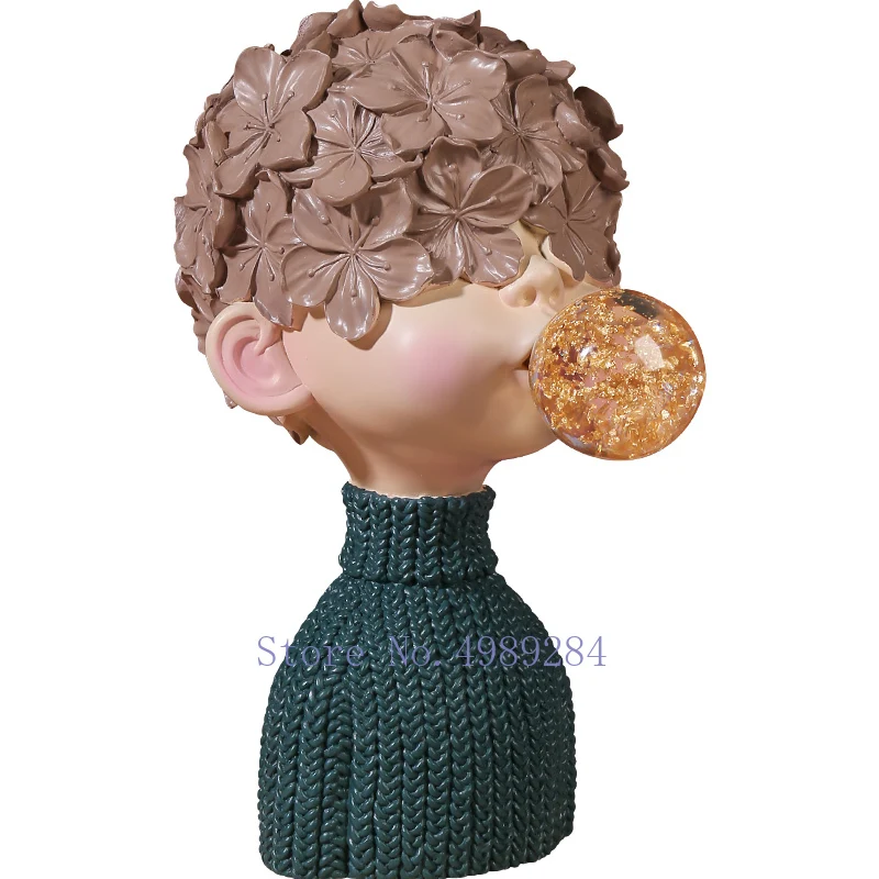 Creativity Resin Blowing Bubbles Boy Human Sculpture Abstract Desktop Furnishings Modern Home Living Room Decoration Figurines