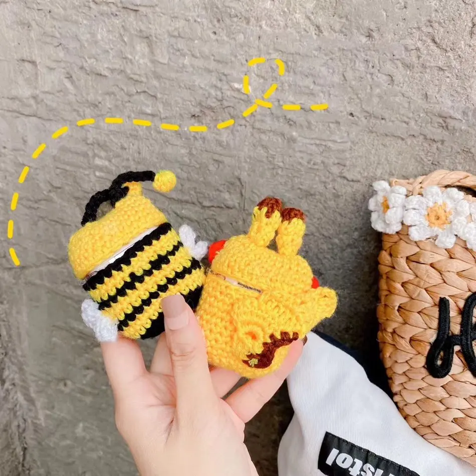 3D Cute Earphone Case for Airpods Case Cartoon Knitted plush Cover for Apple Airpods 2 Case Bear Teddy Dog Rabbit Earpods Case