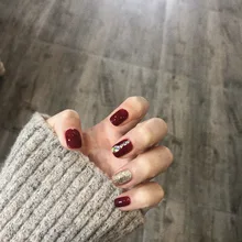 Стиль осень и зима маникюр патч готовая Алмазная сетка красная фея короткий натуральный японский стиль поддельные ногти вино кончик ногтя