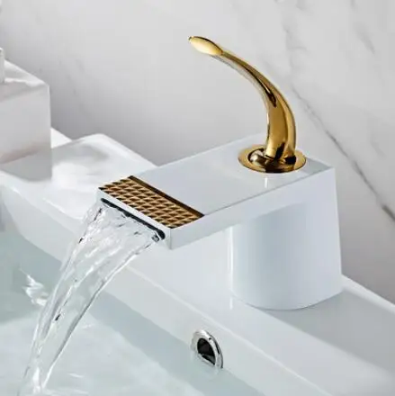 Смеситель для умывальника, смеситель для ванной комнаты с одной ручкой, смеситель для ванны, черный золотой белый кран, латунный водопроводный кран - Цвет: white and gold