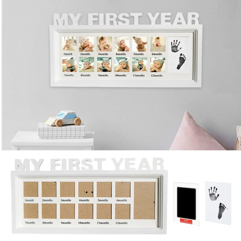 

Baby First Year Photo Moments White Photo Frame Handprint Footprint DIY Baby Wall Hanging Pictures Display Souvenirs Keepsake