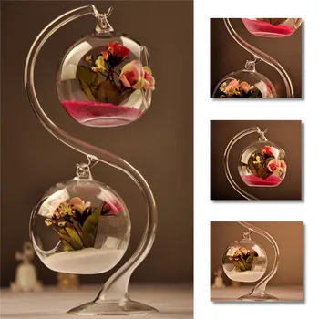 

S Type Clear ing Glass Ball Flower Vase Landscape Terrarium Hydroponic Stand Container Holder Home Decor Plant