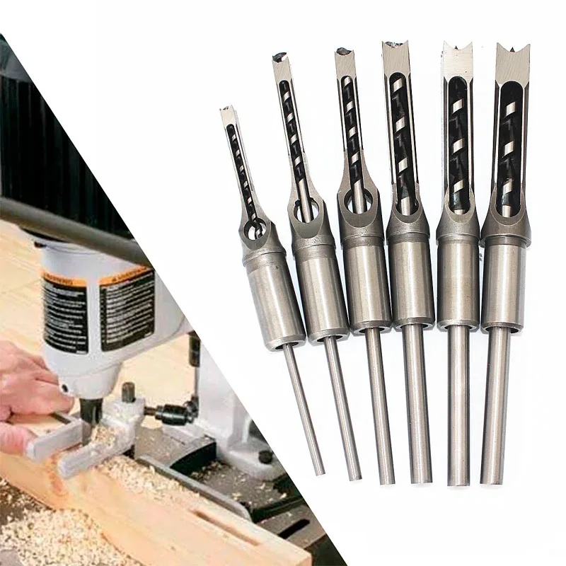 

Woodworking Drill High Speed Steel Twist Square Hole Drill Bits Kit Set Auger Mortising Chisel Drill Set Square Tools 6-16mm