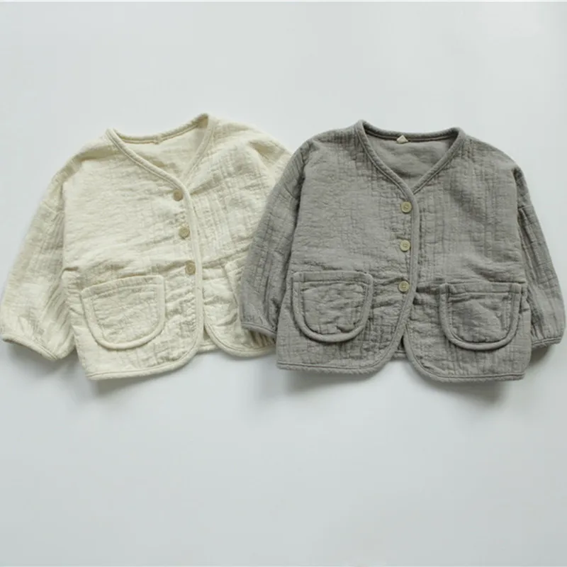 Korean Style Autumn Children Cotton Linen Cardigan Coats Loose Pure Color Outerwear Toddlers Kids Casual Jackets kids jackets