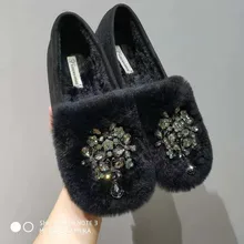 Женские зимние сапоги на кроличьем меху; женские мокасины с украшением в виде бабочки из страз оксфорды, лофтеры Брендовая обувь на резиновой подошве, женская теплая эспадрильи