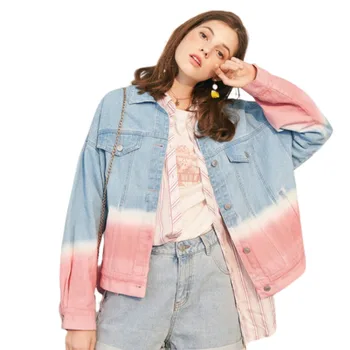 

2020 Pink Gradual Change Color Cowboy Short Loose Coat Women Woman Jacket Chaqueta Mujer Riverdale Yocalor Streetwear Jackets
