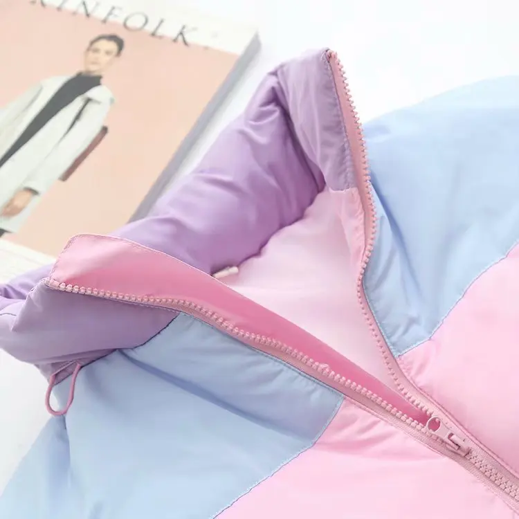 Женское пальто оверсайз Harajuku Parkas стеганая Повседневная теплая куртка Полосатая Зимняя одежда радужная полоса Сращивание пушистый YL047
