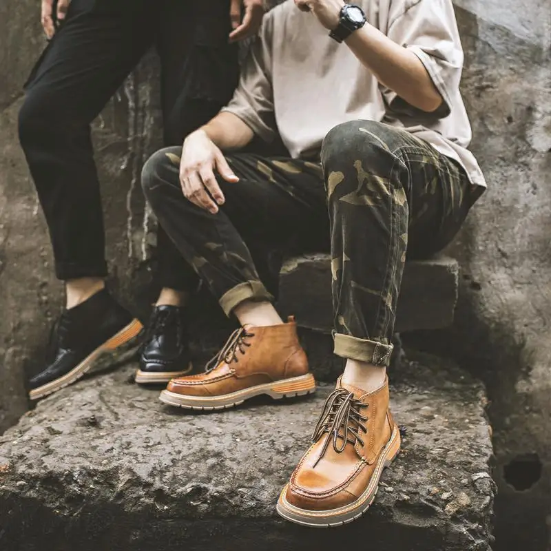 

Classics Fashion Chelsea Boots Men Ankle Round Toe Lace-Up Boots Winter Solid Casual Cross-tied Motorcycle Shoes
