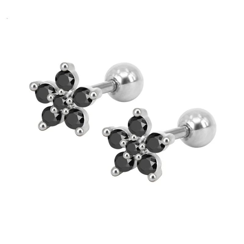 Women’s Fashion Stainless Steel Minimal Stud Earrings Round Zircon Stone Stud Small Cartilage Ear Piercing Jewelry