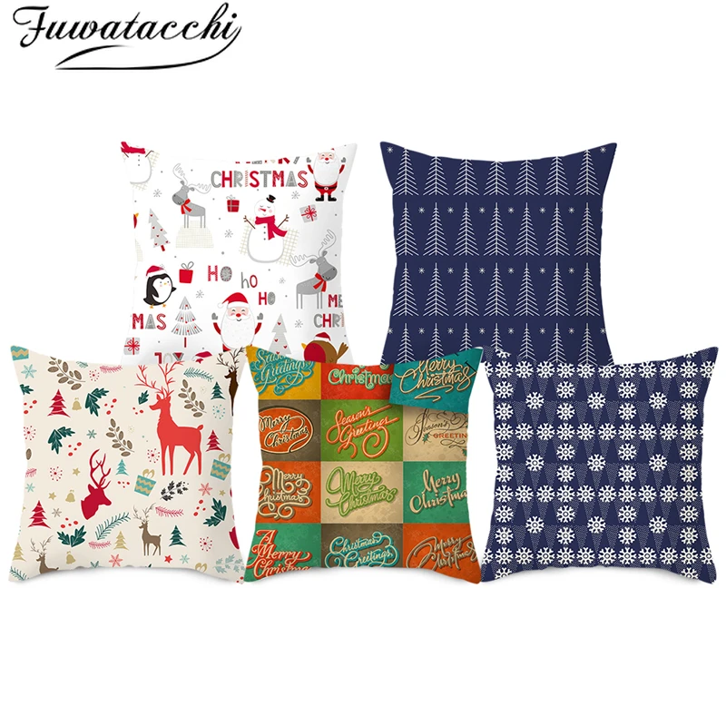 

Fuwatacchi Merry Christmas Cushion Cover Cartoon Pattern Pillow Cover for Home Sofa Decorative Throw Pillows Cover Pillowcase