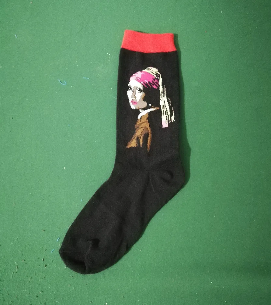 Socks 19 Носки мужские осенние зимние западные абстрактные Масляные картины мона лиза винтажные женские индивидуальные художественные носки масляные забавные счастливые носки - Цвет: Socks 19