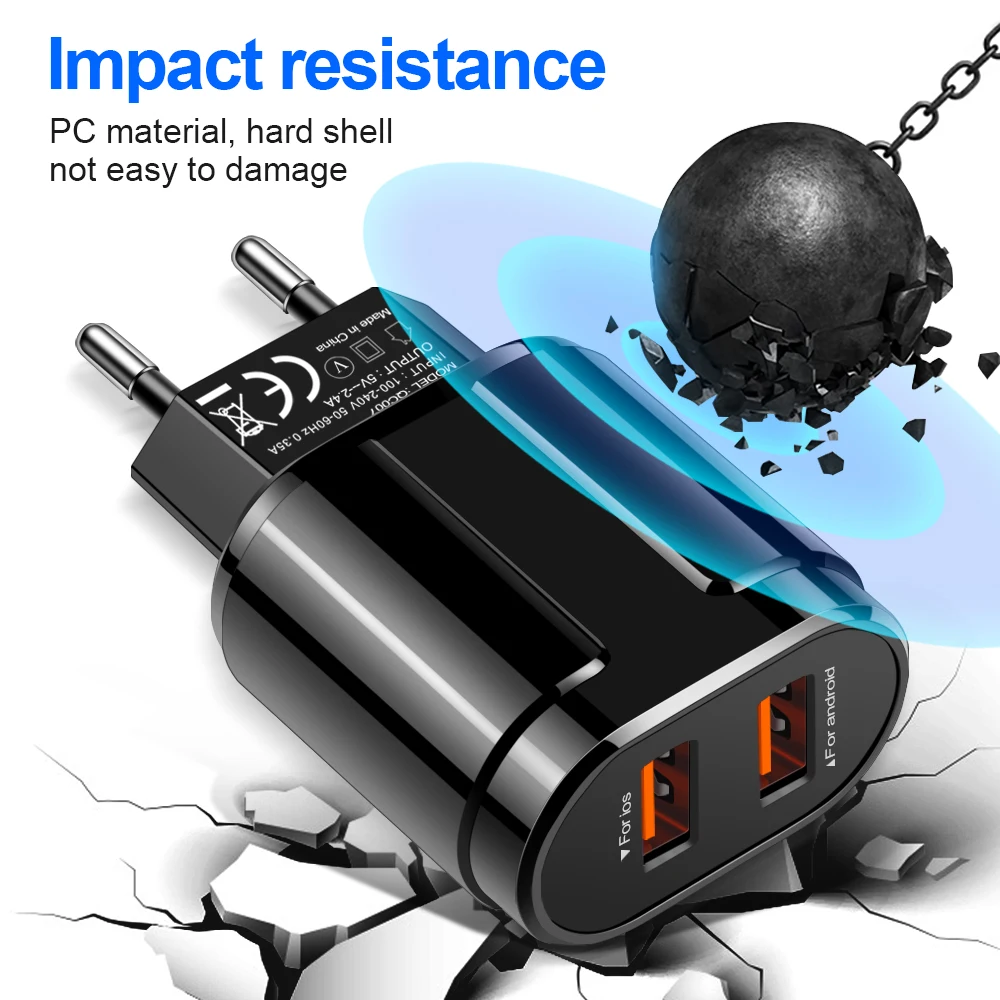 OLAF USB зарядное устройство с двумя портами EU 5V 2.4A дорожный настенный адаптер