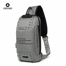 OZUKO حقيبة كتف الرجال USB حقيبة ساعي مقاوم للماء الصدر حزمة مكافحة سرقة قفل حقائب كروسبودي للرجال حقيبة رافعة صالح 9.7 "باد