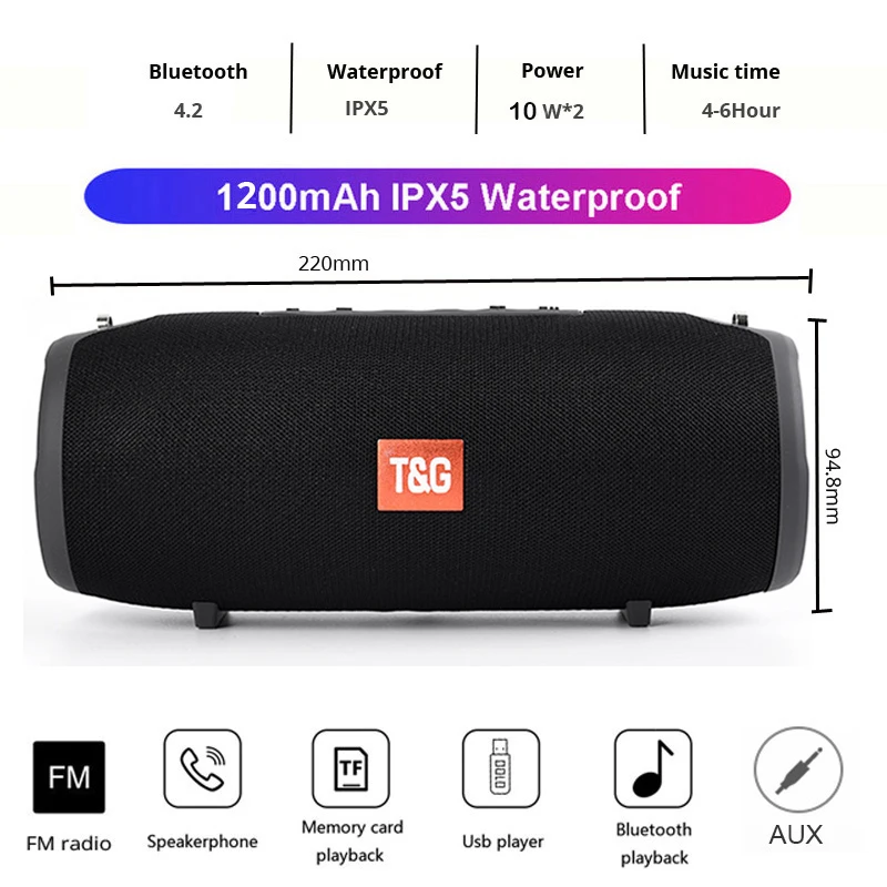 

Explosion drum TG125 wireless Bluetooth speaker radio card portable column 20W audio outdoor subwoofer music center Coluna Bluet
