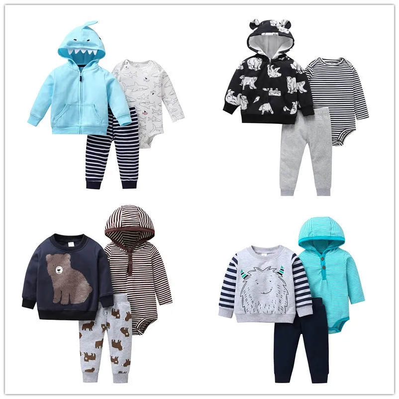 2021 New Spring Autumn Baby Set 3Pcs Boy Outfit +Bodysuit + Pants Newborn Clothing Sets Infant Costume Cotton 0-24M |