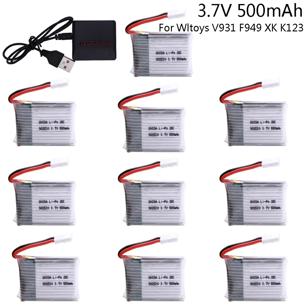 Аккумулятор LiPo 10 шт./лот с зарядным устройством для вертолета Wltoys V931 F949 XK K123 6Ch RC 3 7