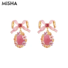 MISHA серьги для женщин ручной работы эмалированная глазурь имитация драгоценных камней милый бант форма серьги для девочек дамы подарок на день рождения