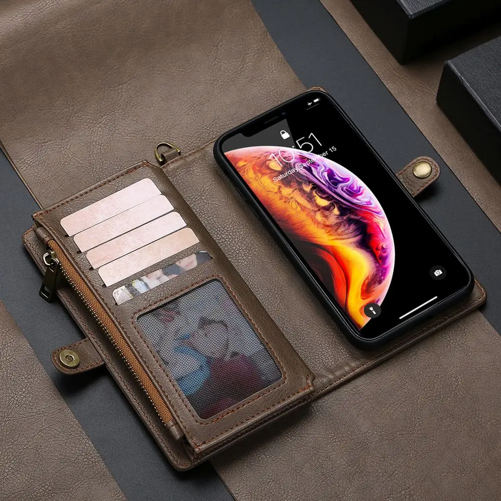 Бизнес Кошелек Многофункциональный магнитный чехол для iPhone 11 Pro на молнии бампер Xr Xs Max X 8 Plus 7 Флип кожаный чехол для телефона