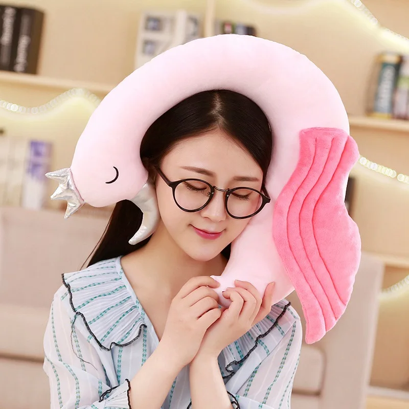 

INS Pink Flamingo Swan with Crown U-SHAPE Pillow Neck Support Pillow Plush Nap Back Cushion Doll Customizable