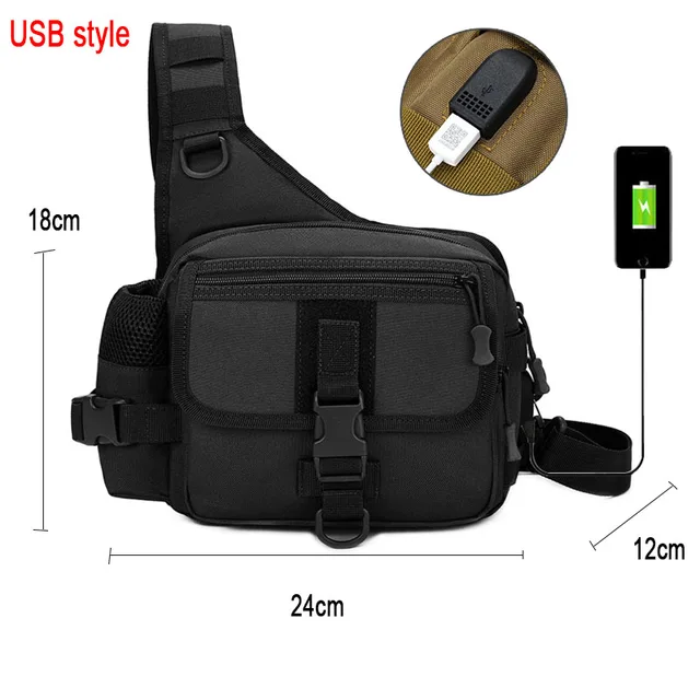 Multifunctional Fishing Tackle Bags Single Shoulder Crossbody Bag Waist Pack Fish Lures Gear Utility Storage Fishing Bag  X232G Black