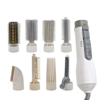 

8-In-1 Multi-Function Professional Style Electric Hair Dryer Hair Dryer Set Curler Shape Brush Comb Hot Air EU Plug-White