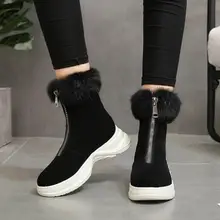 Сезон весна-; Новинка; зимние женские сапоги на кроличьем меху; высокая обувь; женские теплые зимние сапоги на толстой подошве с молнией спереди; mujer