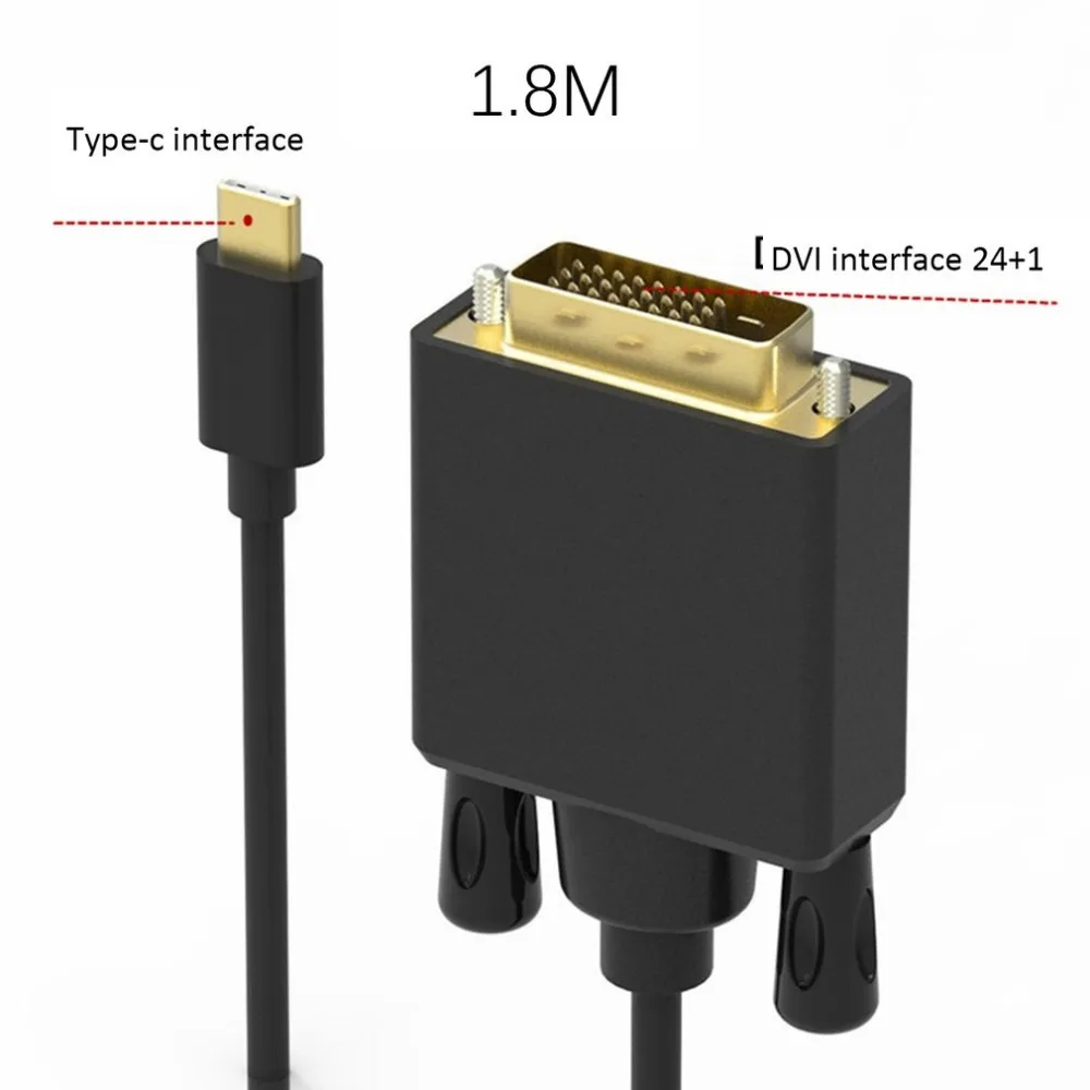 1080 тип-c к DVI кабель адаптер USB-C к DVI конвертер Тип C к DVI-D 24+ 1 видео 1080P 10 Гбит/с, длина 1,8 м, черный