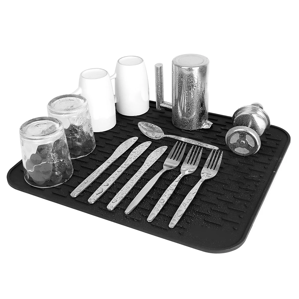 Hot 45x40cm Silicone Drying Mat Heat Resistant Non-toxic Anti-scald Dish Cup Table Draining Pad Can roll up Placemat For Kitchen