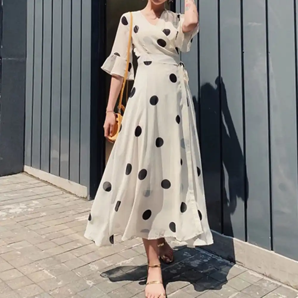 white polka dot maxi dress