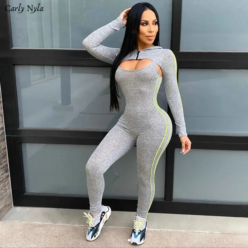Carly Nyla длинный рукав молния с капюшоном в полоску выдалбливают комбинезон