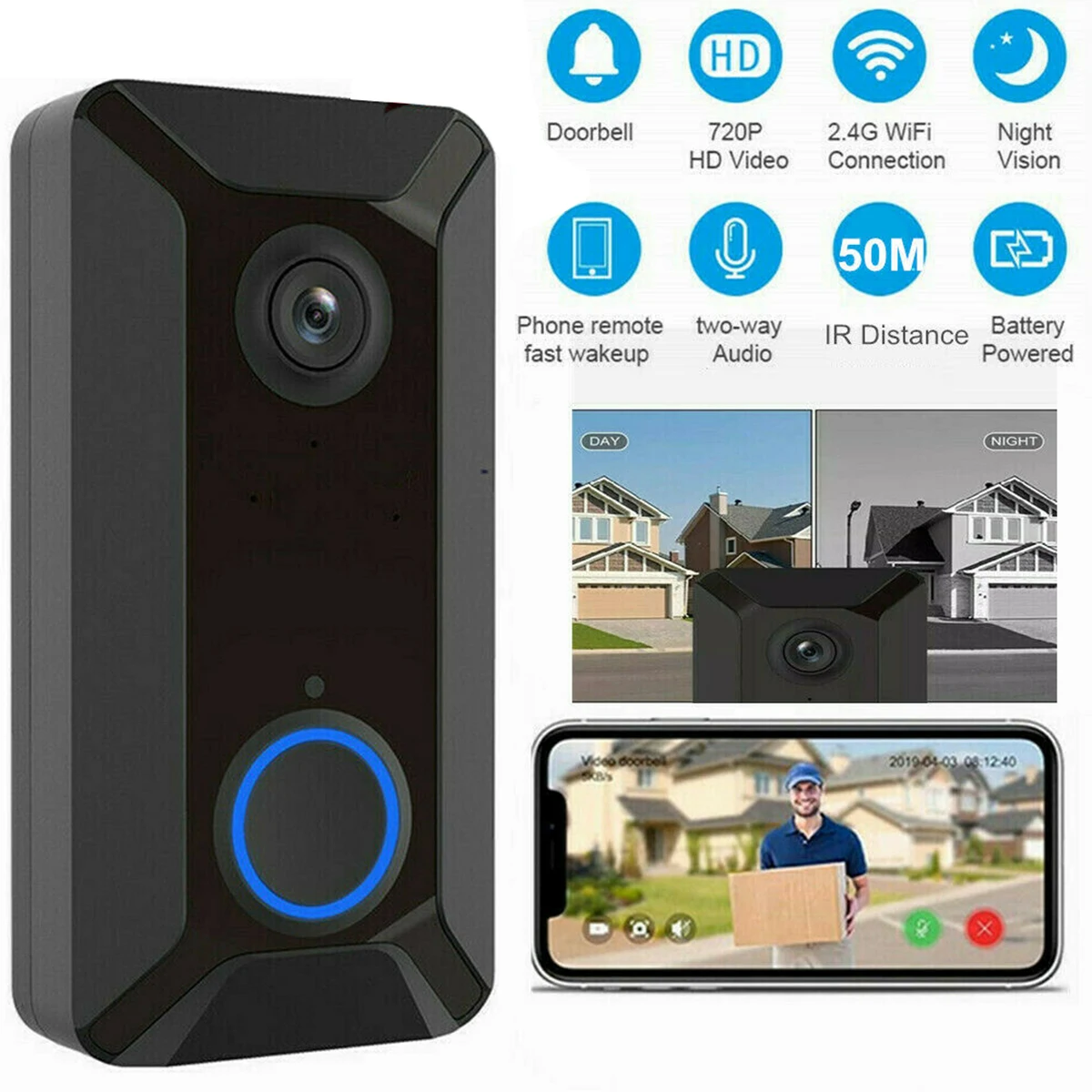 Беспроводной дверной звонок непромокаемый Wi-Fi умный видеодомофон дверной звонок 720P HD дверные звонки с датчиком движения PIR Поддержка 2,4G WiFi
