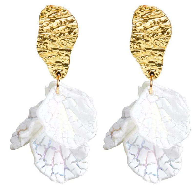 Korean White Shell Flower Petal Drop Earrings For Women 2025 Trendy Jewelry
