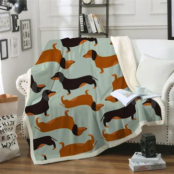 

3D Dachshund Sausage Printed Sherpa Blanket Couch Quilt Cover Travel Bedding Outlet Velvet Plush Throw Fleece Blanket Bedspread