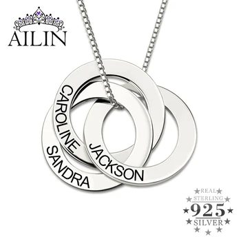 

AILIN Sterling Silver Necklace Personalized Russian Interlocking Circles Necklace Gift for Mother