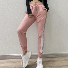 BESGO, лайкра, спортивные штаны для женщин, с карманами, в полоску, для спортзала, для бега, эластичная талия, для фитнеса, брюки, свободные, тренировочные штаны для женщин