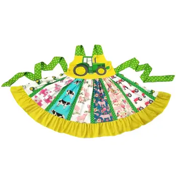 

Cartoon Party Girl Adorable Farm Truck Dress Clothing Hotsale Kids Catering Smock Ruffles Twirl Dresses