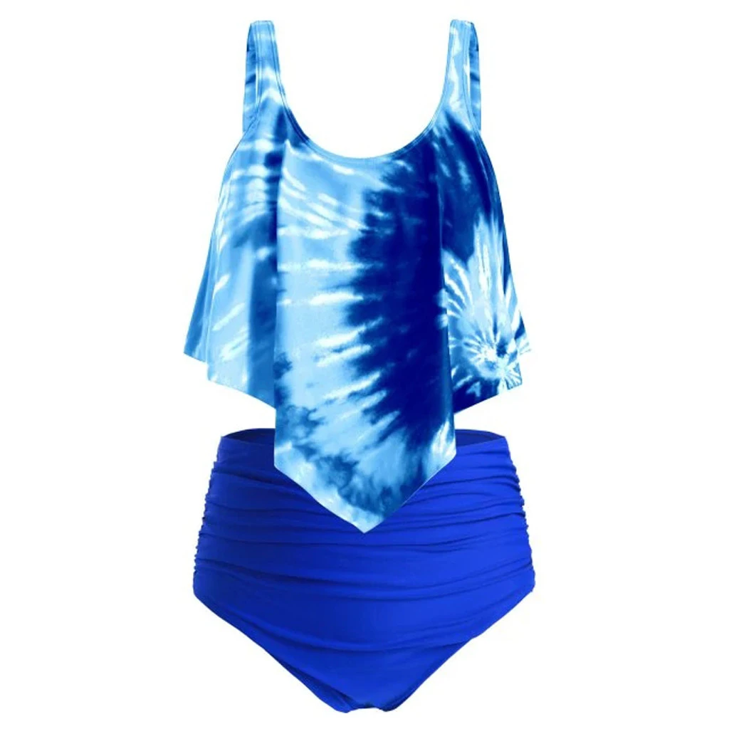 Women Two Pieces Bathing Suits Top Ruffled With High Waisted Bottom Bikini Set Wire Free Caual Split Beachwear Ladies Girls 719