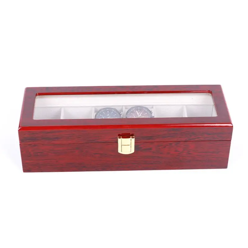 

6 Grids Wooden Watch Display Case Storage Box Winder Jewelry Collection