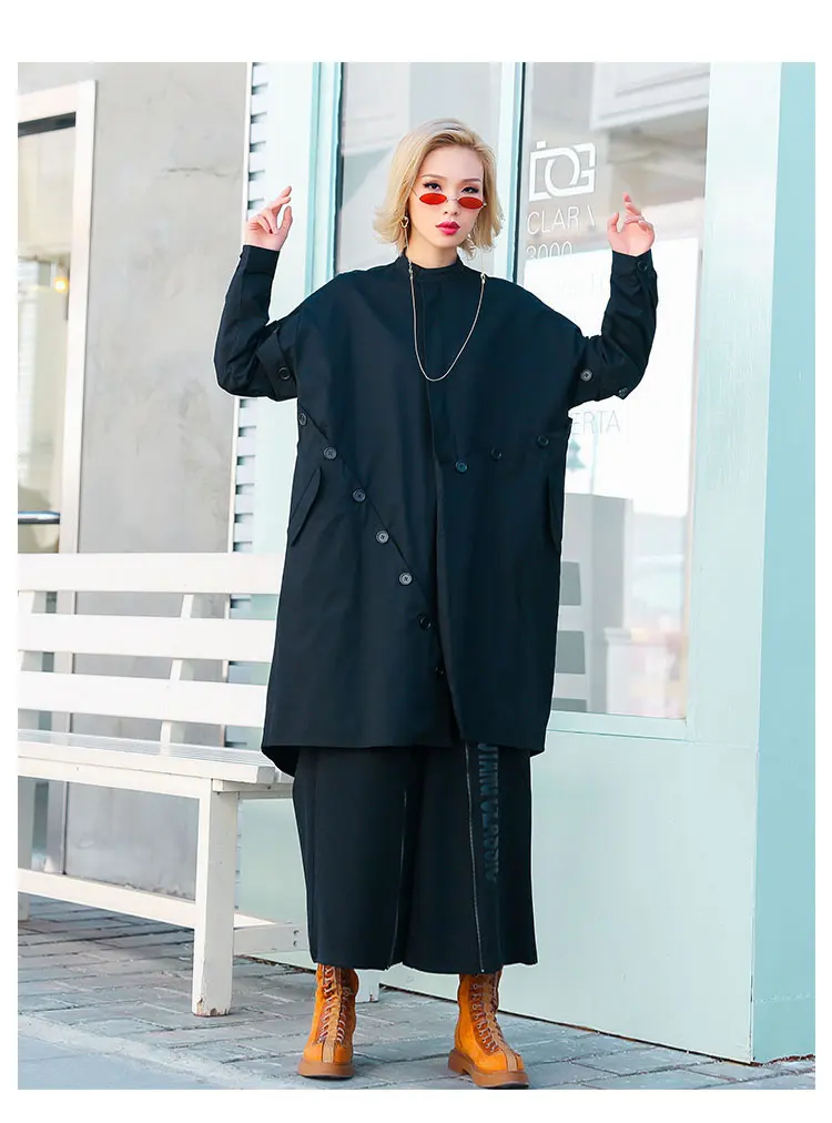 XITAO Irregular Split Trench Women Plus Size Fashion New Autumn Pocket Elegant Patchwork Ladies Style Long Coat WQR1708