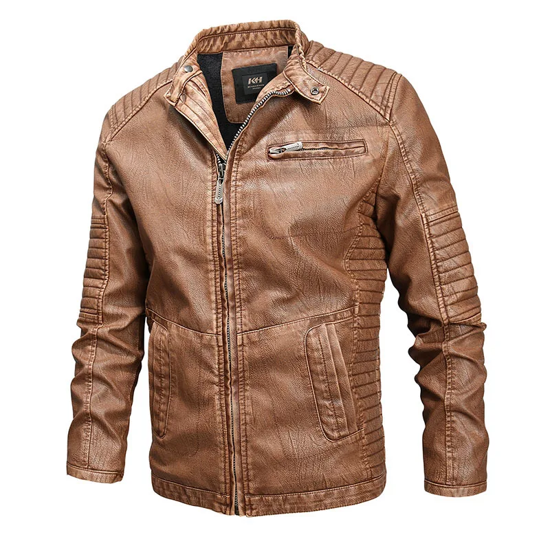 Мужская кожаная куртка в европейском и американском стиле, приталенная мужская куртка из искусственной кожи, бархатная куртка с искусственным мехом, мужская куртка