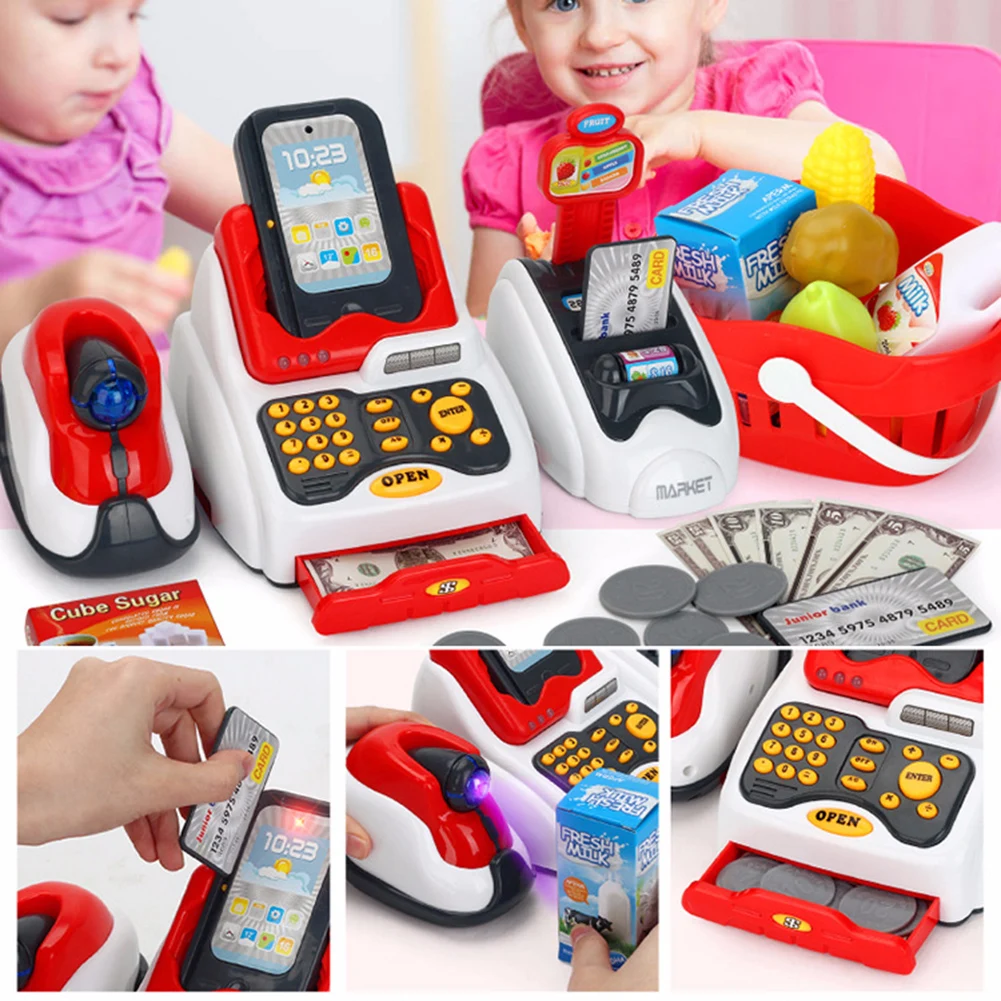 24 шт./компл. светодиодный музыкальный магазин кассовый аппарат сканер еда модель ролевые игры Детские игрушки