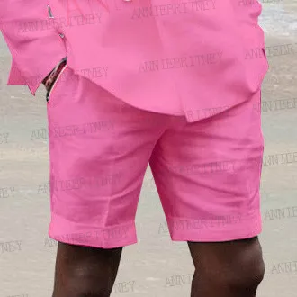 2021 New Men White Linen Suit Shorts Custom Oversize Summer Men Slim Fit Beach Trousers Casual Street Men Pants Blue one Pieces