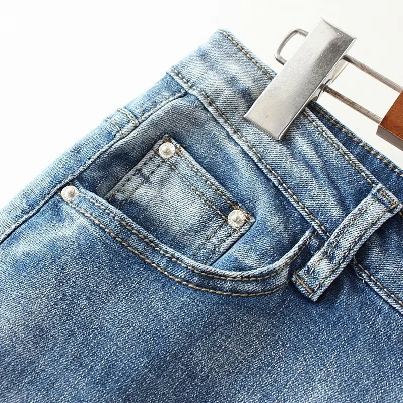 Tide Fashion Бисероплетение кисточкой расклешенные женские джинсы повседневные Карманы эластичные тонкие джинсовые штаны женские брюки размера плюс