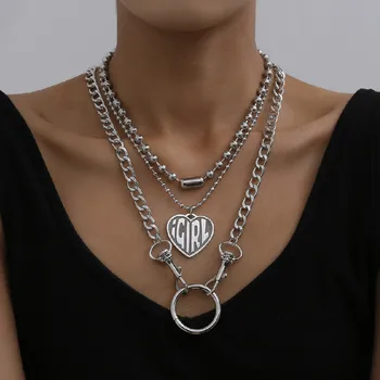 

Punk Chunky Chain Necklace for Women Hip Hop Round Circle Pendant Necklace Set Thick Chain Choker Necklace Statement Jewelry