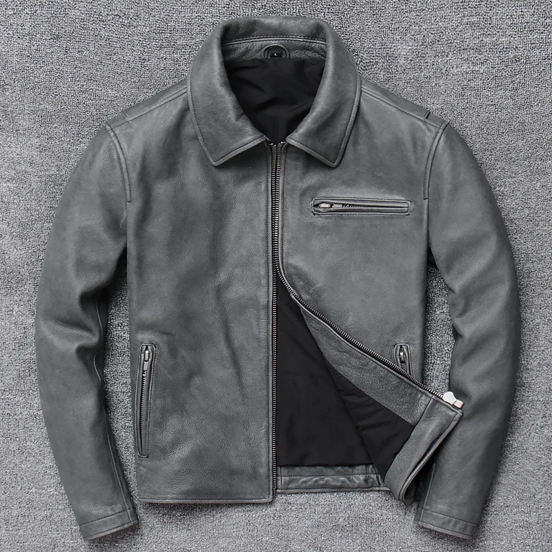 New Skin Of Head Layer Cowhide Lear Lear Lear Cowboy Lear Jackets Man Brief Paragraph Locomotive Male Sports Coat
